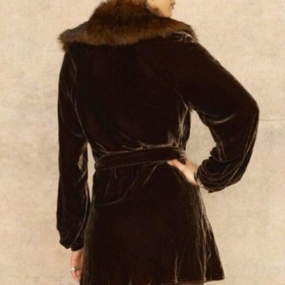 Ralph Lauren ~ Cocoa Brown Carlisle Shearling Collar Crushed Velvet Wrap Blouse - Picture 8 of 16